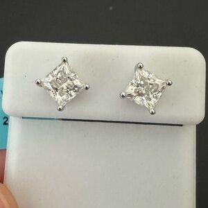 Sterling Silver Princess-Cut Moissanite Stud Earrings - White